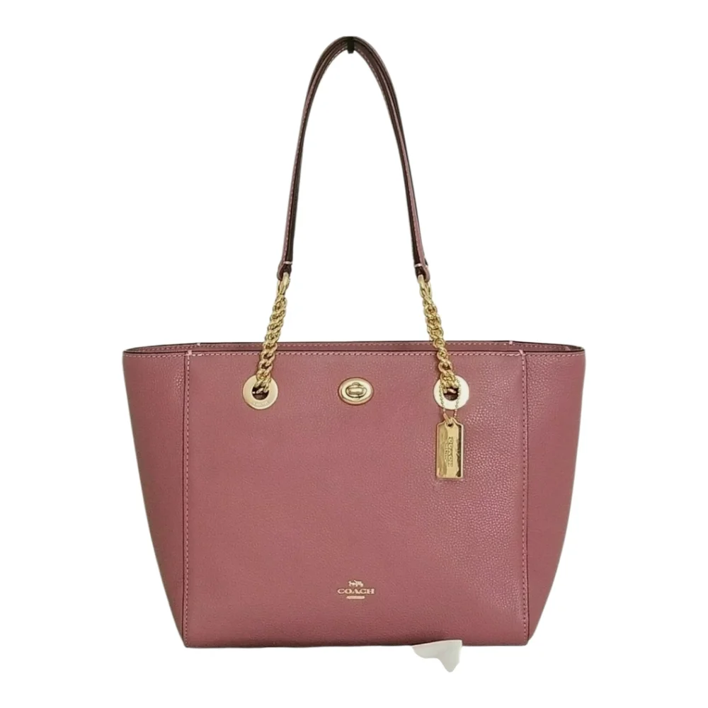 COACH 57107 Dusty Rose Pink Pebbled Leather Turnlock Tote Bag‎ Purse New